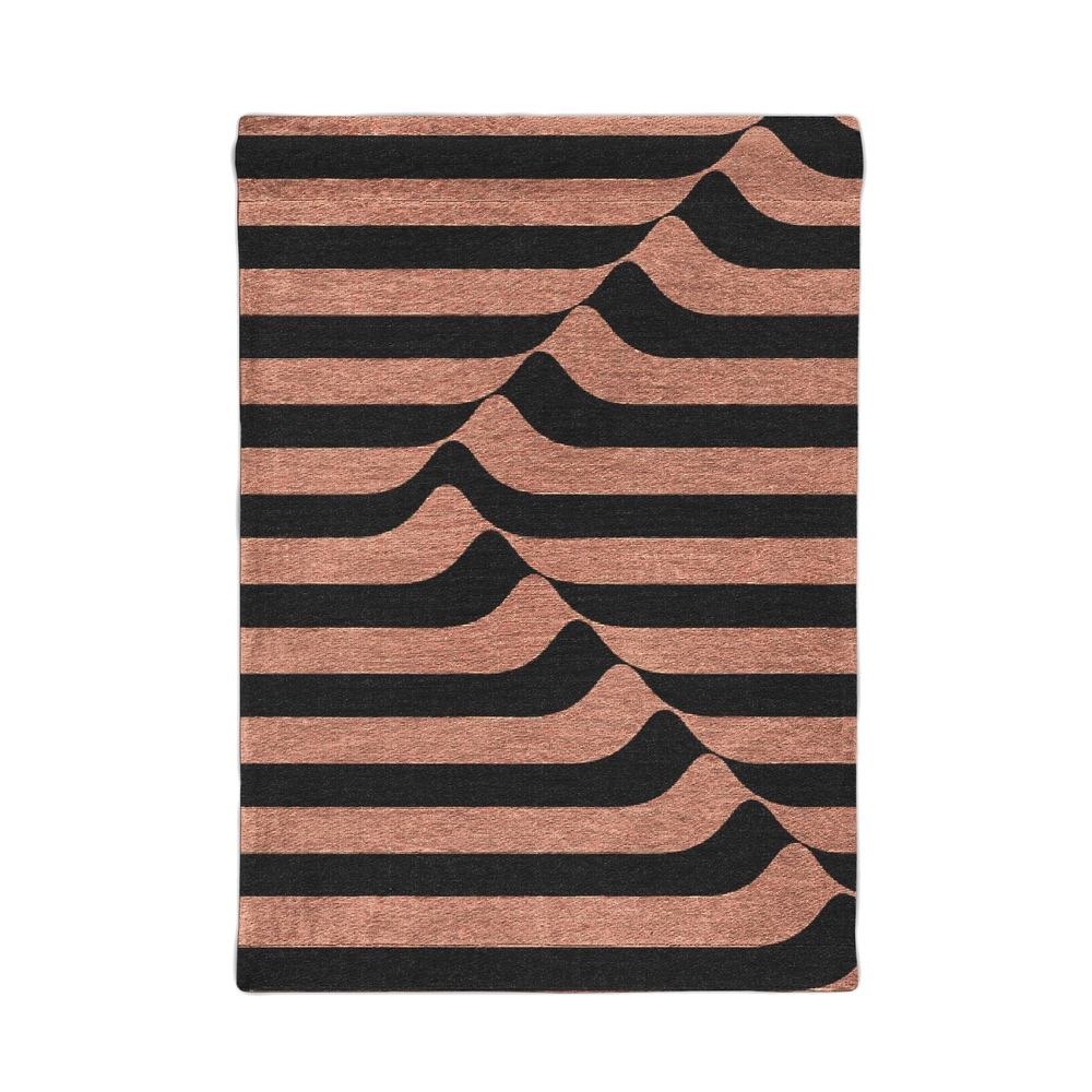 Night Peaks terracotta and black stacked-ridge woven wall tapestry, front view, portrait format